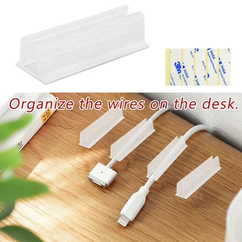 Plastic sticky wall-mounted cable bracket for punch-free bedside data cable organisation