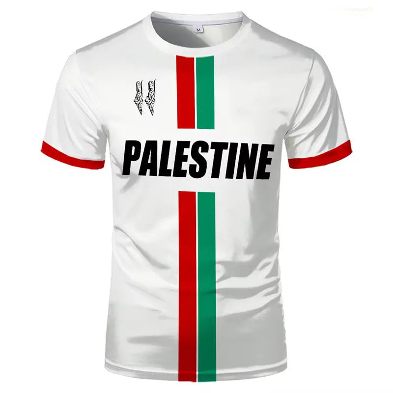 Black 3D printed football graphic on a white stretch spandex T-shirt with short sleeves.
