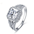 Geometric hollow zircon ring with quadrilateral design in platinum colour on copper