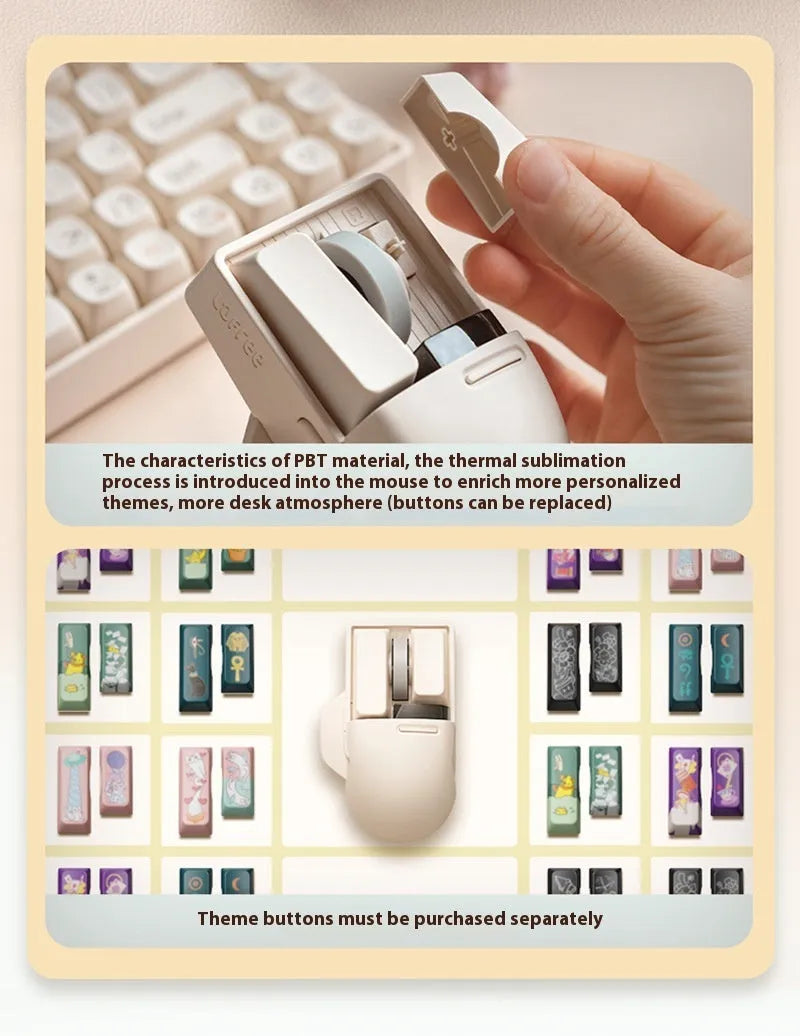 Xiaoqiao Three Mode Wireless Mouse in Tofu Colour with USB receiver and Type-C cable.