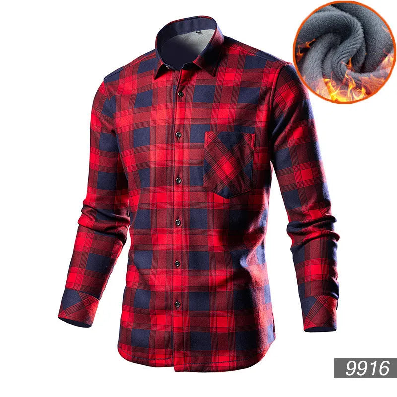 Men's fleece-lined cardigan shirt in solid colour with loose fit design