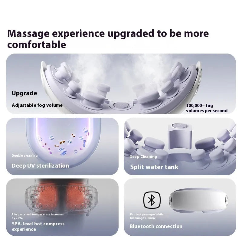 Purplish gray Bluetooth steam smart eye moisturising hot compress massager on a white background.