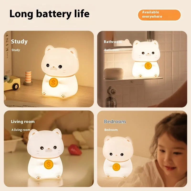 Silicone USB charging night light with gold coin and fortune colours, cartoon animal Zodiac design, 1W, 93x88x121mm