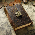 Vintage cowhide leather notebook journal with blank brown paper and retro password book cover in Carved brown or Crazy Horse brown, A5 A6 A7