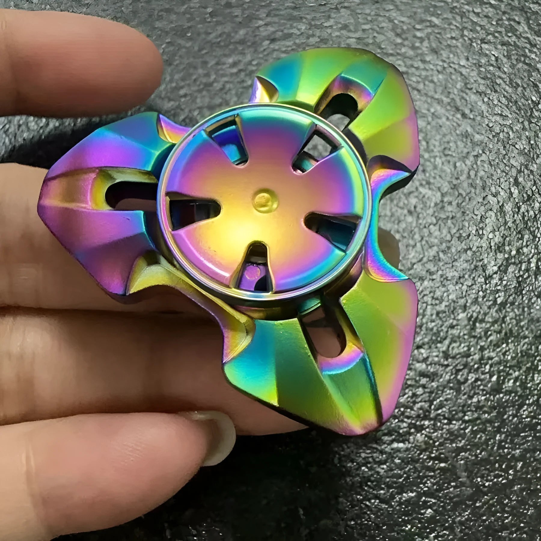 Alloy metal rotating fingertip gyro decompression toy in gun metal and colourful options