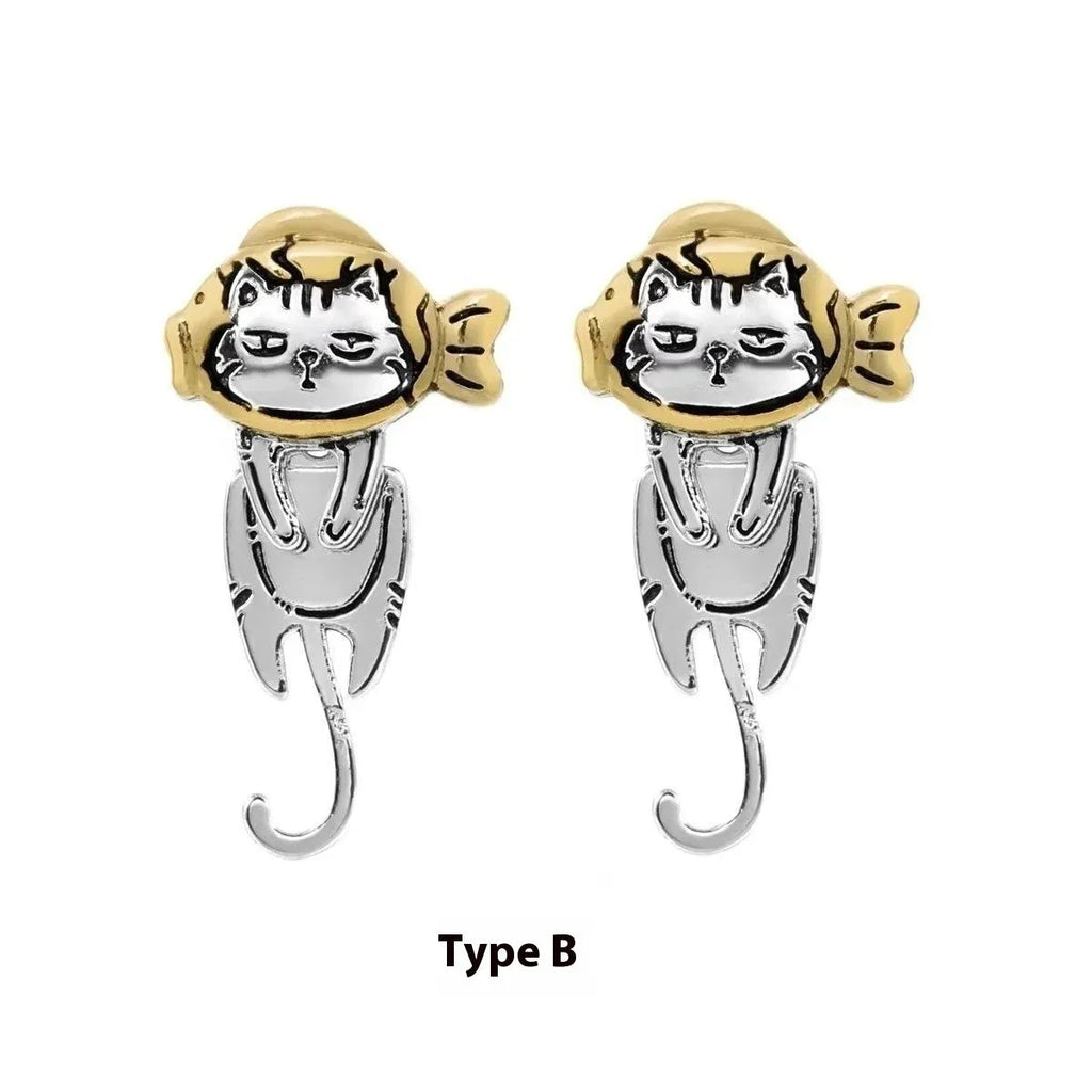 Graffiti cat earrings in copper with original niche sweet cool design and animal zodiac motif
