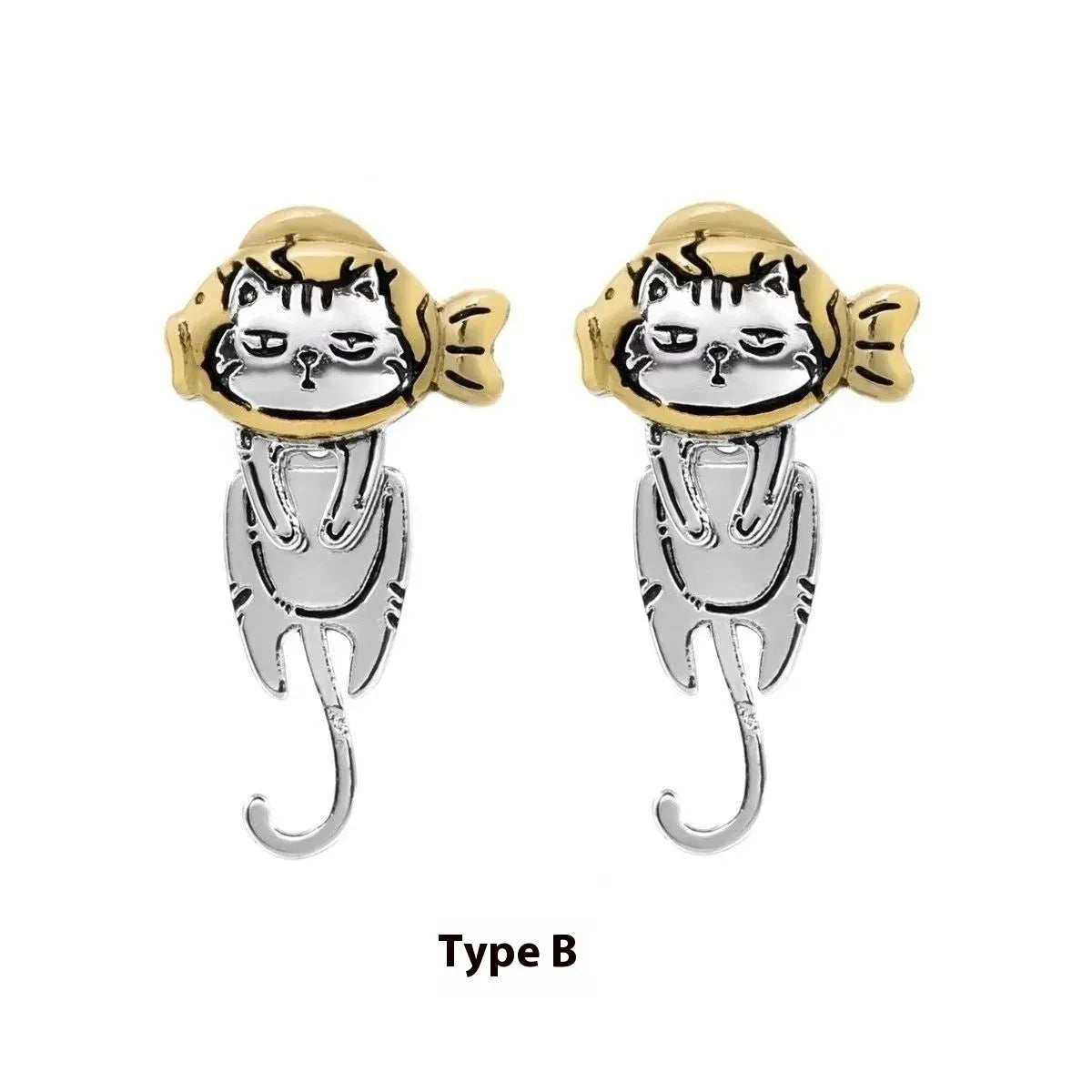 Graffiti cat earrings in copper with original niche sweet cool design and animal zodiac motif