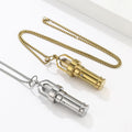 Titanium steel lighthouse flashlight key pendant necklace, unisex sports style, gold or steel colour, square pearl chain