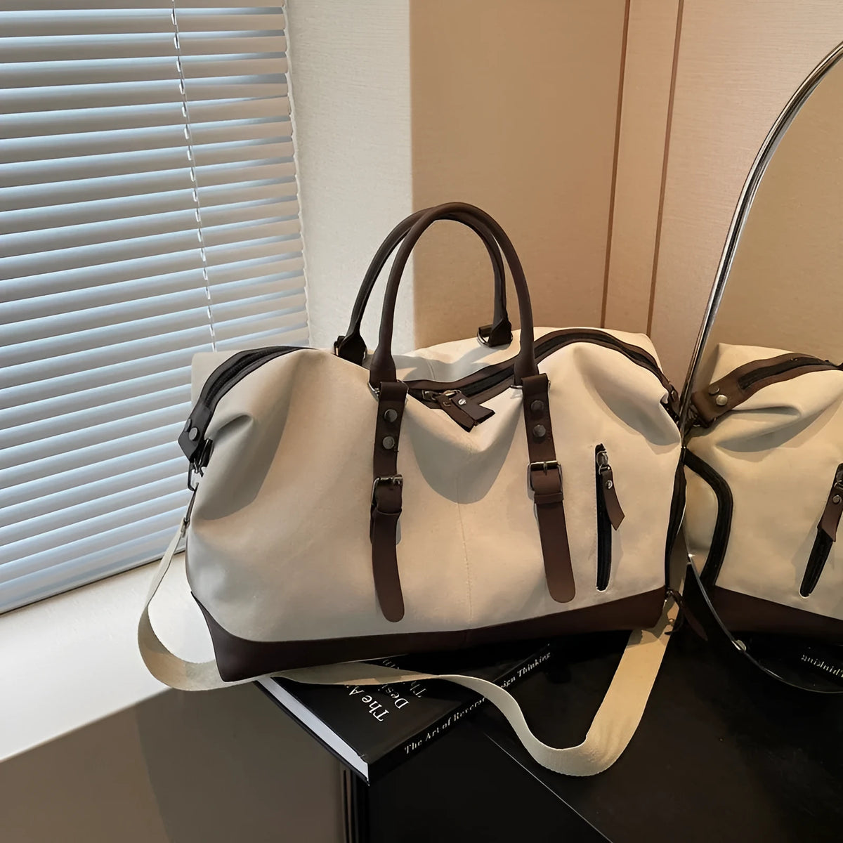 Canvas dry wet separation gym bag in black beige or green, 20-35L travel holdall with 16cm handle
