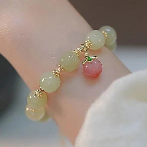 Chinese national style bracelet with rabbit motif glass and coloured glaze for women and men