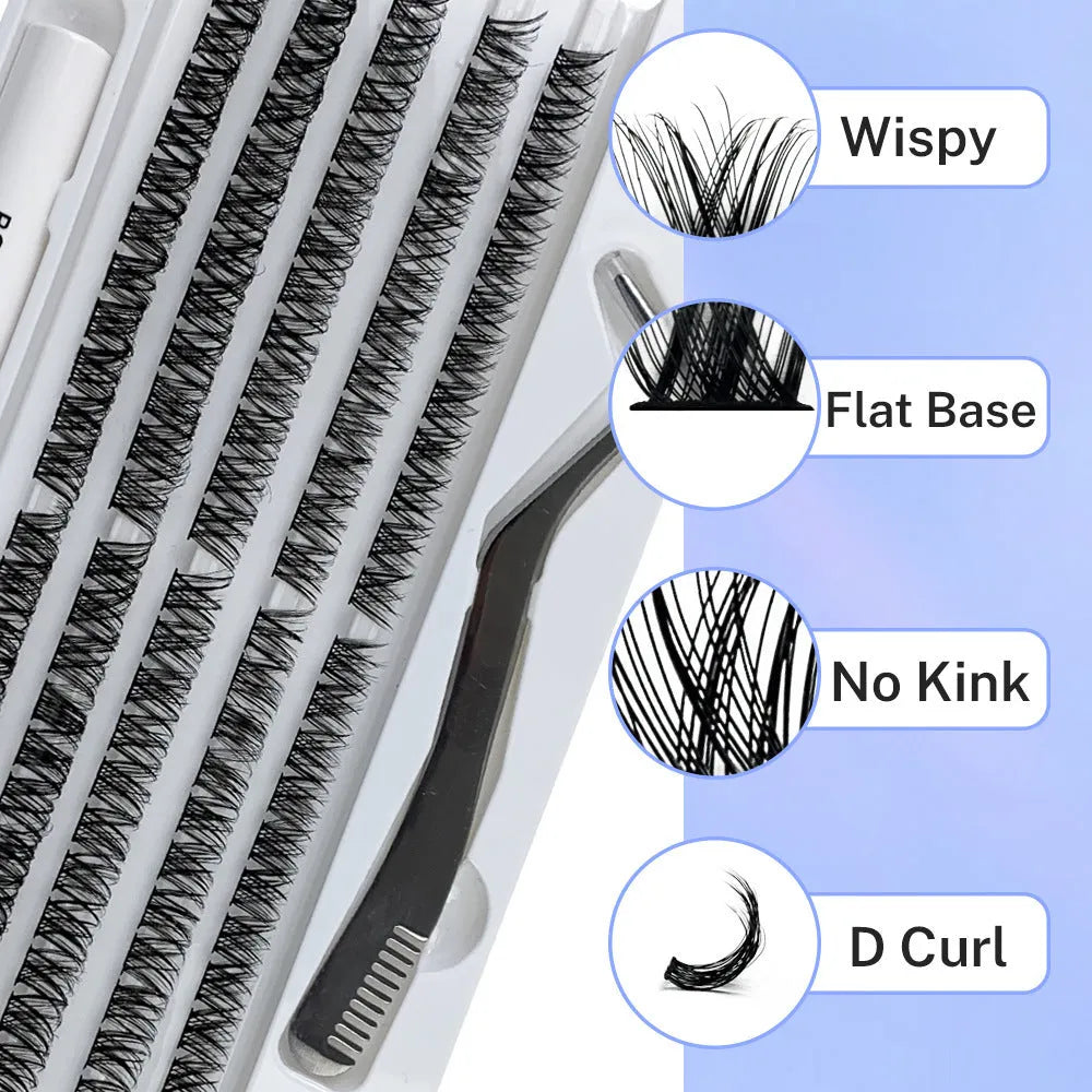 Self-grafting single cluster eyelash set in high imitation material, 20 cm length, with multiple cluster formats