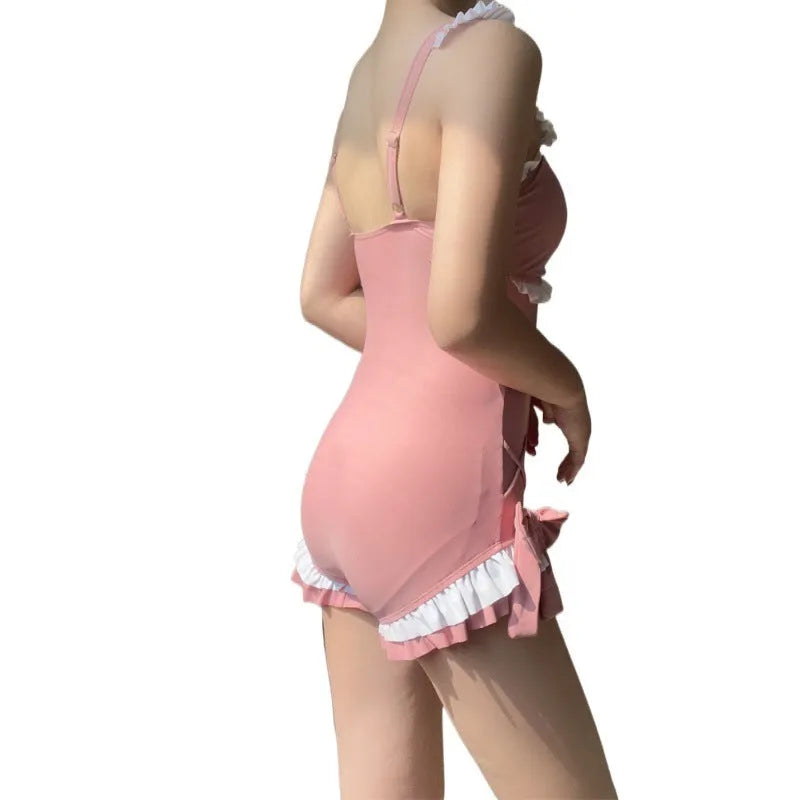 Women's milk silk one-piece swimsuit in solid pink or blue colour