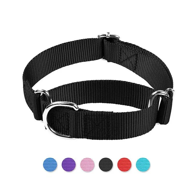 Adjustable nylon cat and dog collar with explosion-proof buckle and hand holding rope, shown in seven colours