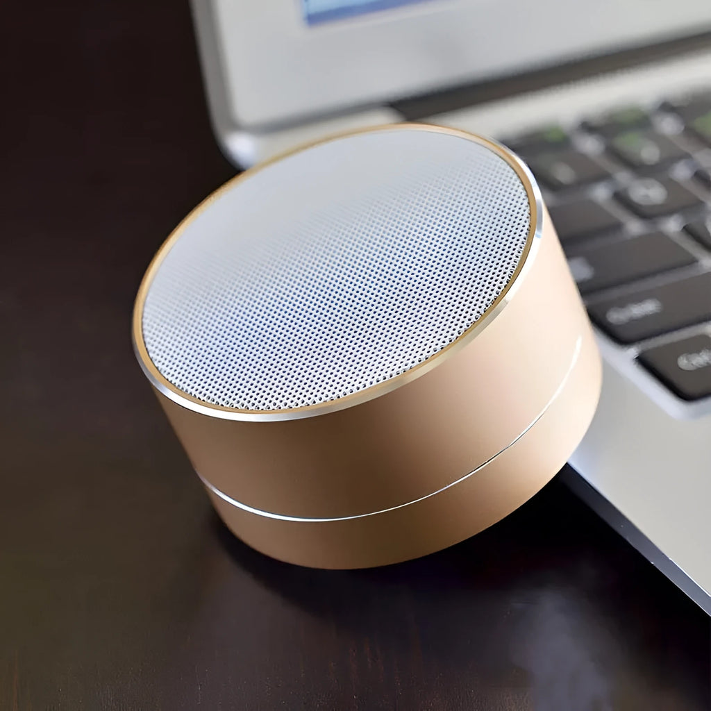 Mini Bluetooth speaker Φ71*47mm, 3W output, 40mm dual magnetic driver, available in Black, Blue, Pink, Silver.