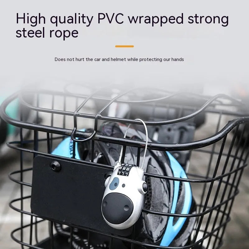 Retractable bicycle and motorcycle helmet lock with steel cable and ABS plastic housing in black cow style