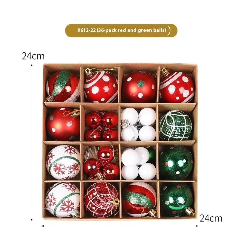 Set of 36 electroplated plastic Christmas tree pendant balls in silver colour with shiny metallic finish