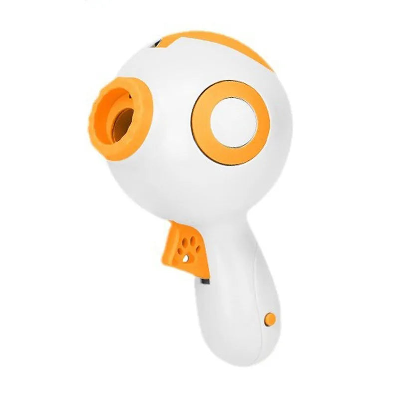 Green, orange or pink plastic dog treat launcher toy for interactive feeding and training