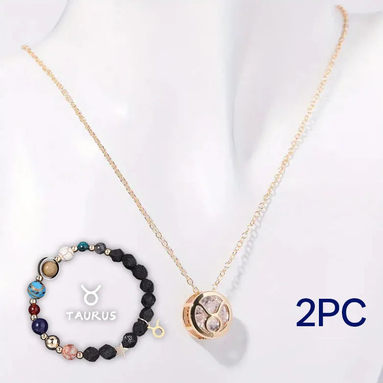 Natural stone beaded necklace and matching bracelet set laid flat, showing bead detail.