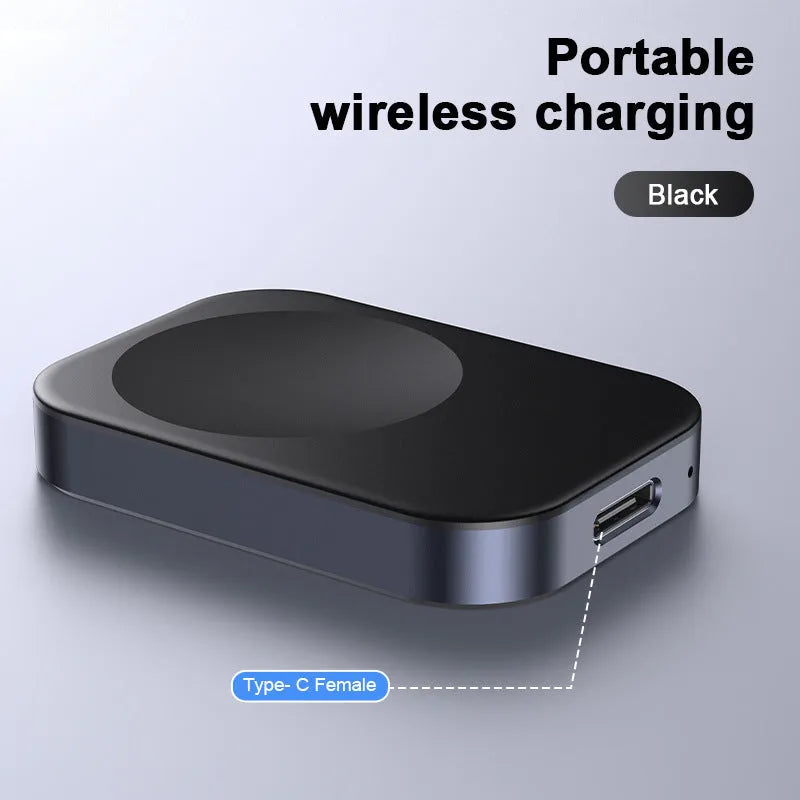 Black and white three-in-one magnetic wireless charger showing compact foldable design