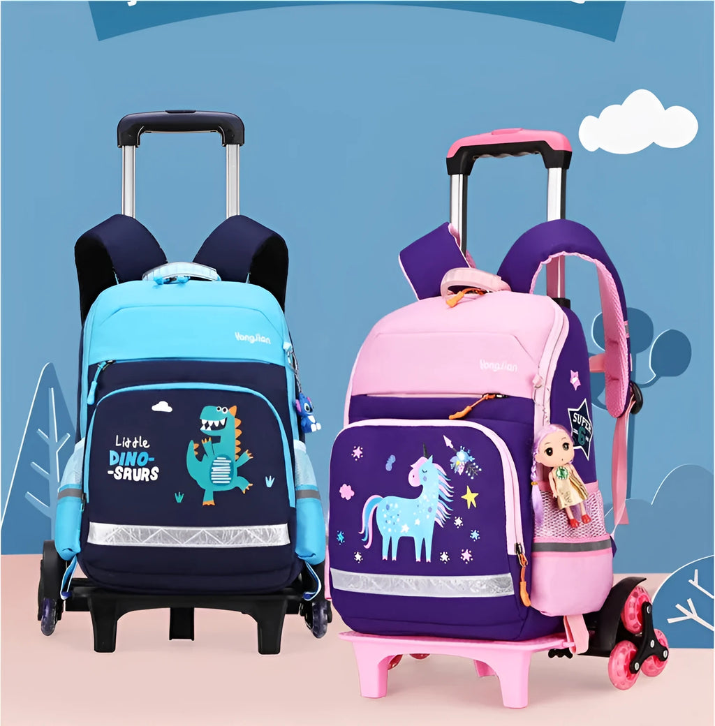 Red detachable trolley backpack for elementary school students with wheels and Oxford cloth construction
