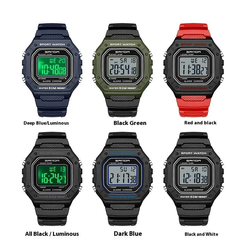 Youth electronic waterproof watch for swimming with alarm clock function in multiple colour options
