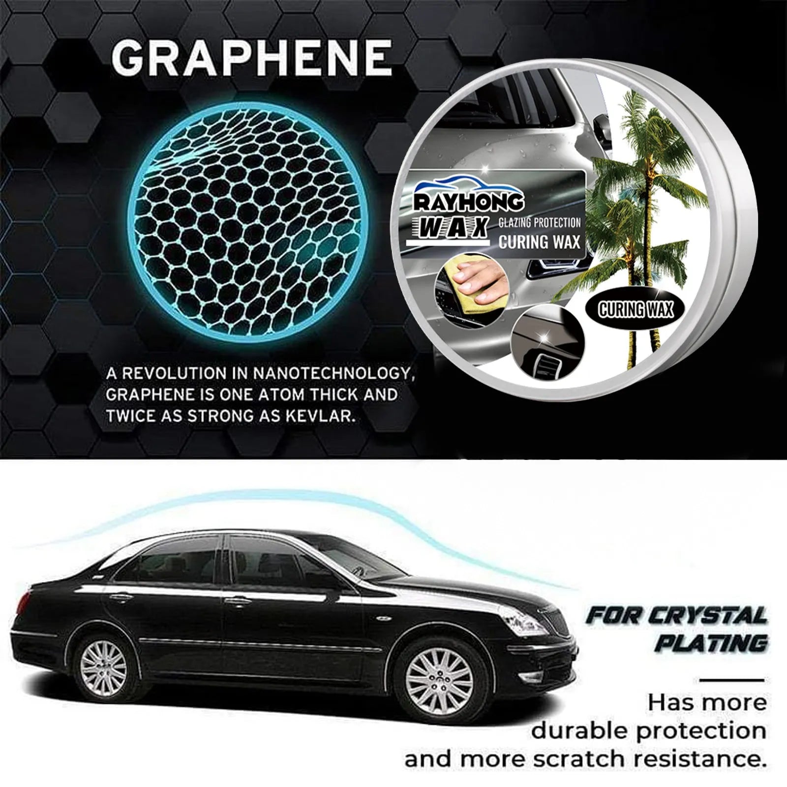 Car coating wax block and sponge applicator for paint protection and cleaning.