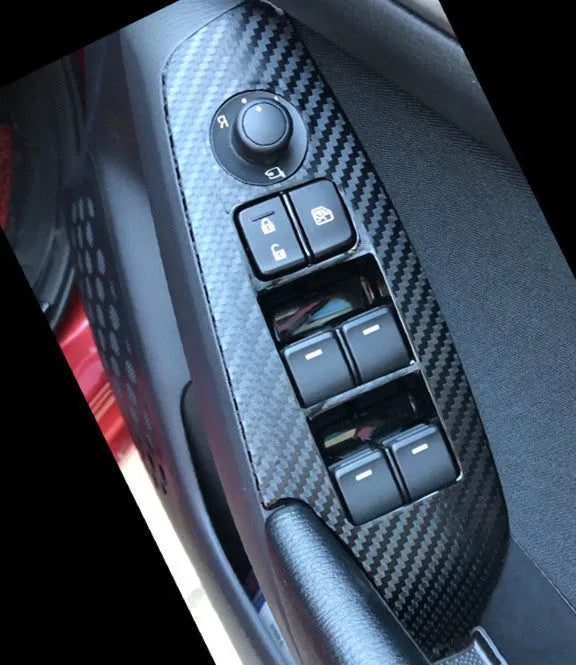 Set of four TPU protective films for 14-19 car door control panels in various finishes.