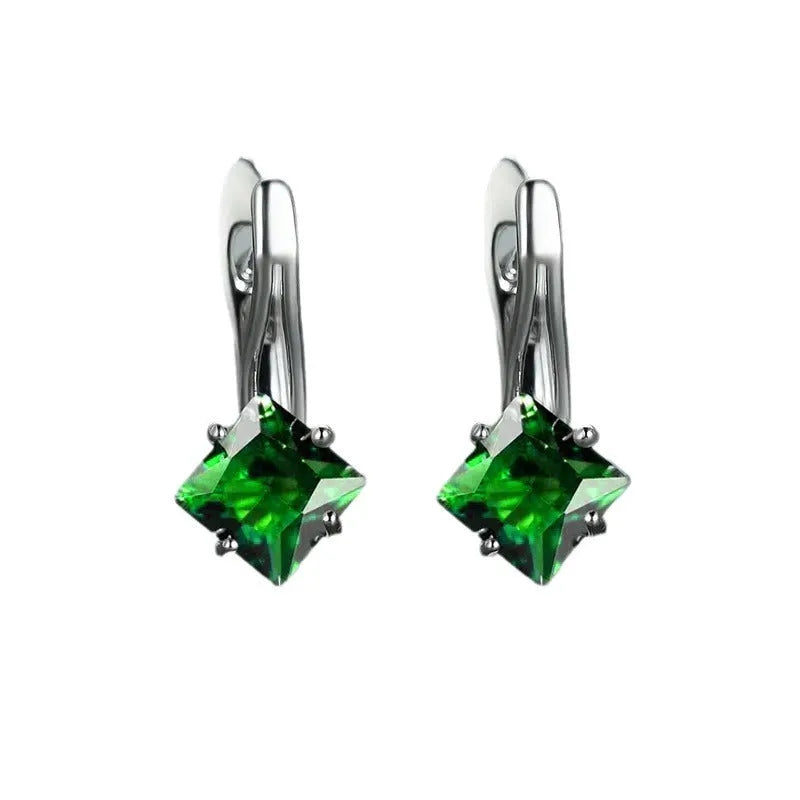 Women's copper earrings with inlaid zircon stones in a light luxury diamond design.