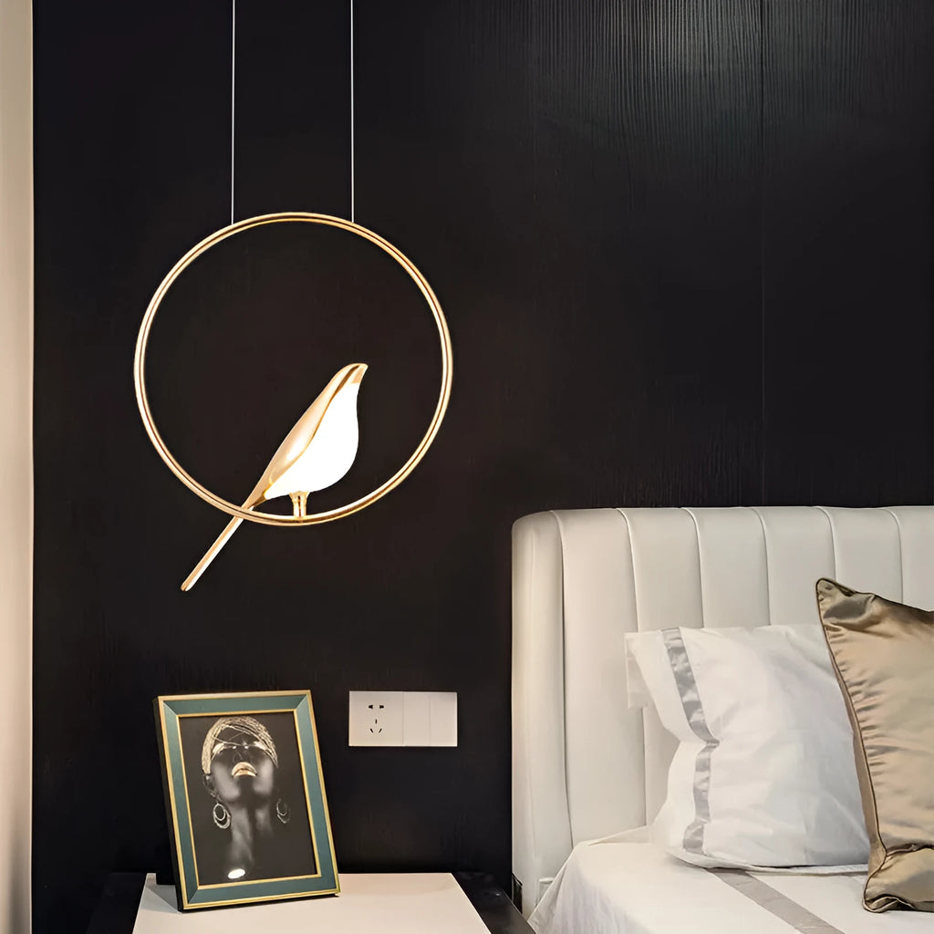 Modern minimalist magpie bird chandelier, 35 x 150 cm, zinc alloy and acrylic