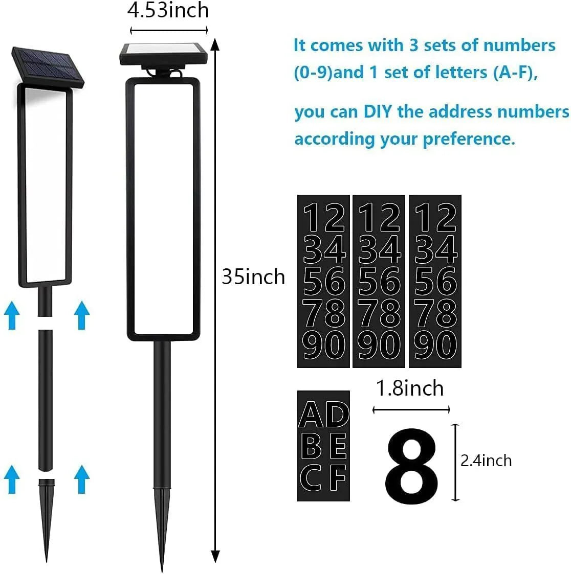 Solar doorplate lamp LED 120x120x900mm plastic outdoor garden lighting