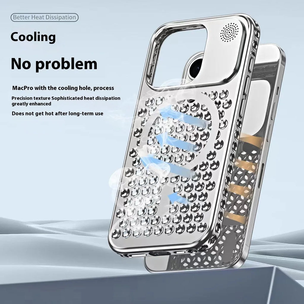Electroplating magnetic suction heat dissipation aromatherapy phone case for iPhone 15 Pro and 15 Pro Max in Titanium Black