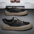 British round toe men's leather shoes in black or khaki with microfiber upper and rubber sole