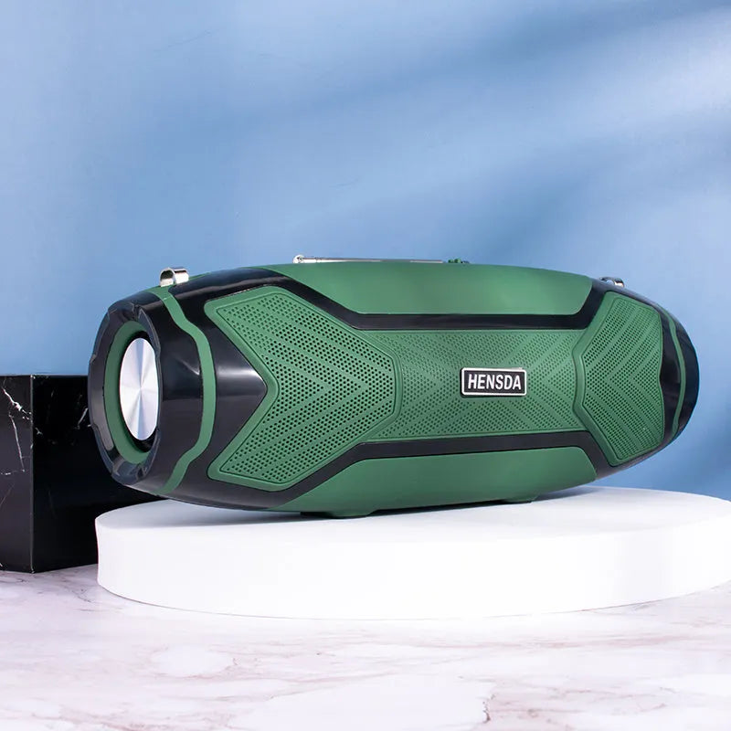 Small portable Bluetooth speaker in choice of five colours with buttons for control and a USB port.