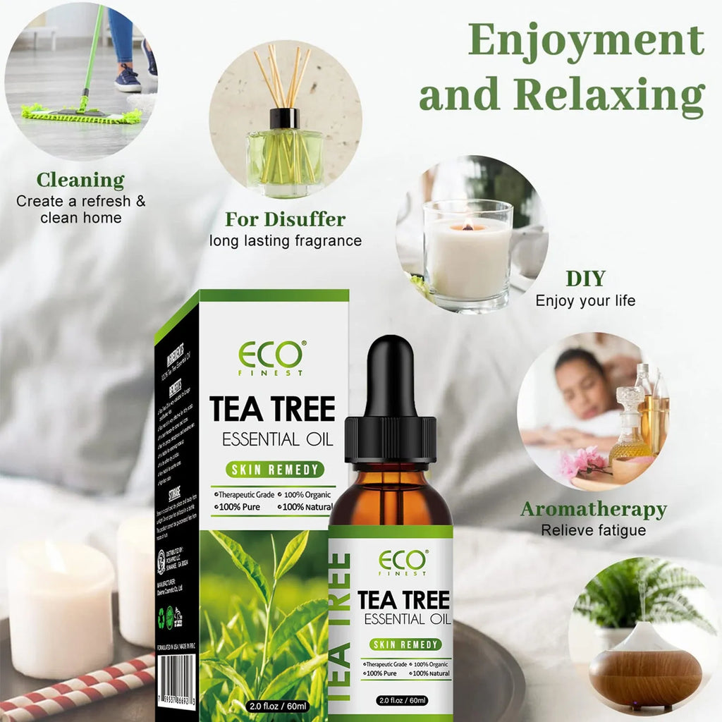 60ml tea tree essential oil bottle with dropper for facial skincare and massage