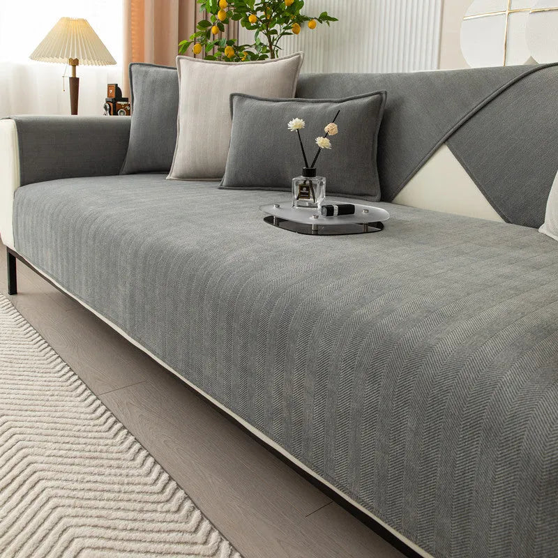 Thickened chenille sofa cover cloth towel in solid army green, beige, or haze blue, sizes 70x70cm to 110x240cm