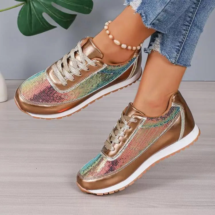 Women's black thick-soled casual sneakers with a square toe and PU leather upper.