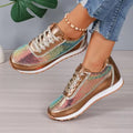 Women's black thick-soled casual sneakers with a square toe and PU leather upper.