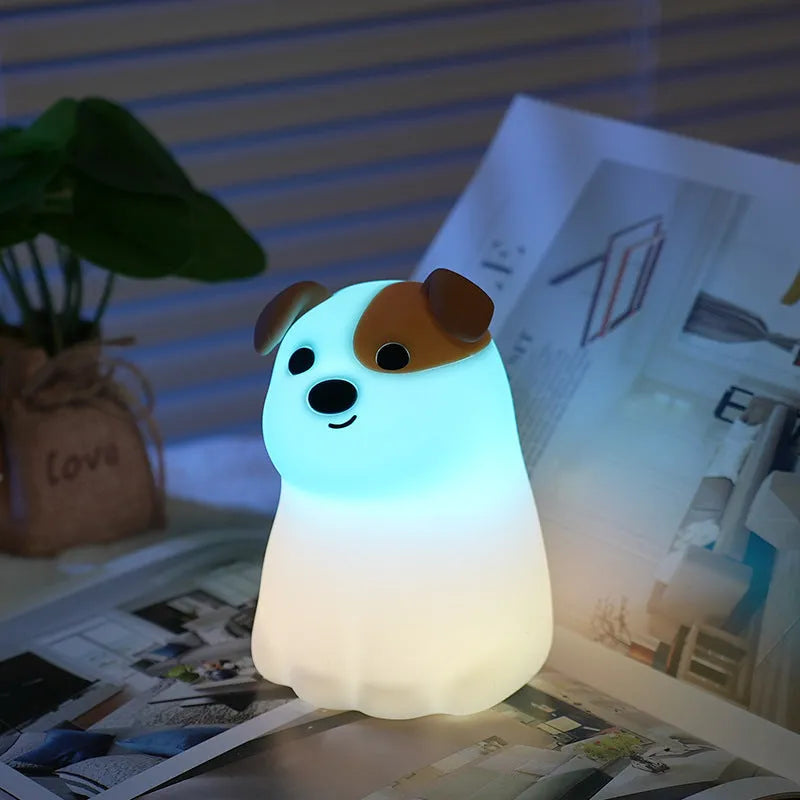 Fashion silicone puppy dog pat night light in Kinddog Sleeping Light colour showing cartoon animal design