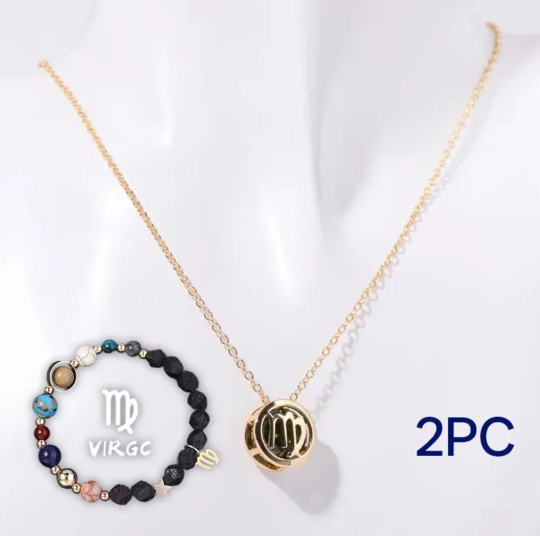 Natural stone beaded necklace and matching bracelet set laid flat, showing bead detail.