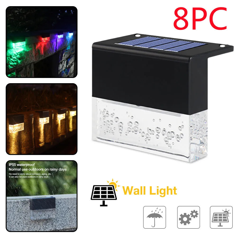 Waterproof RGB LED solar step light with crystal-like amber colour ABS plastic IP65 650 mm for garden path