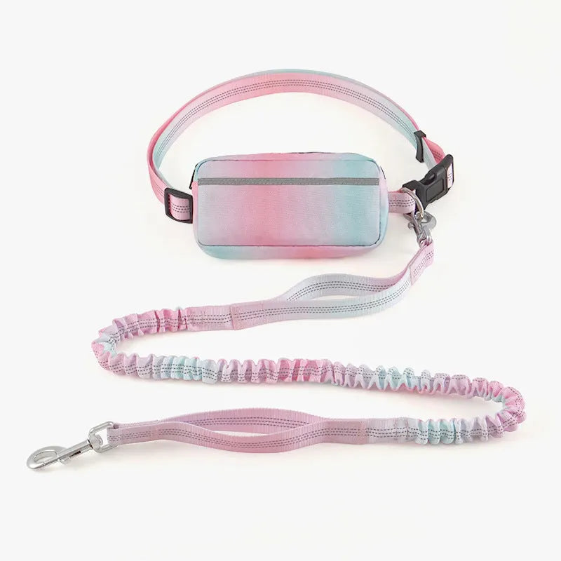 Blue hands-free dog leash with waist belt and adjustable 120-183cm reflective traction rope