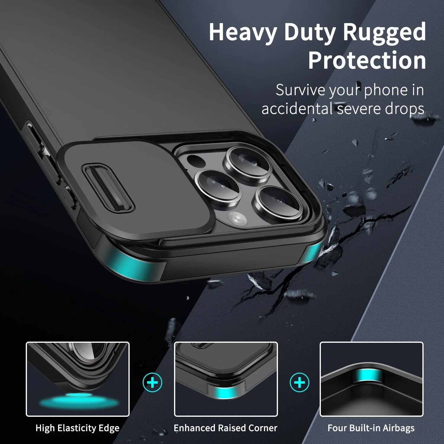 Sliding window drop-resistant phone case in black for iPhone, frosted TPU PC finish