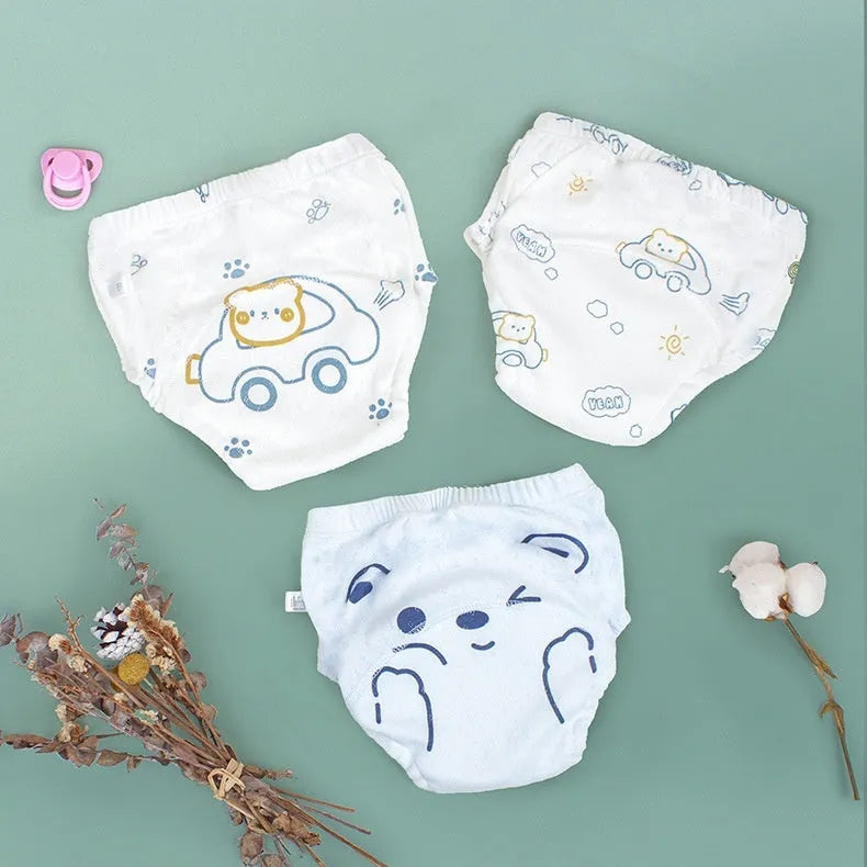 Cotton training pants with Bear Driving print, breathable waterproof baby diaper for toddlers
