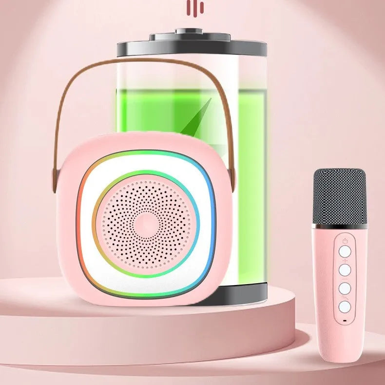 Wireless karaoke microphone with Bluetooth speaker in wheat mesh design, available in six colour variations