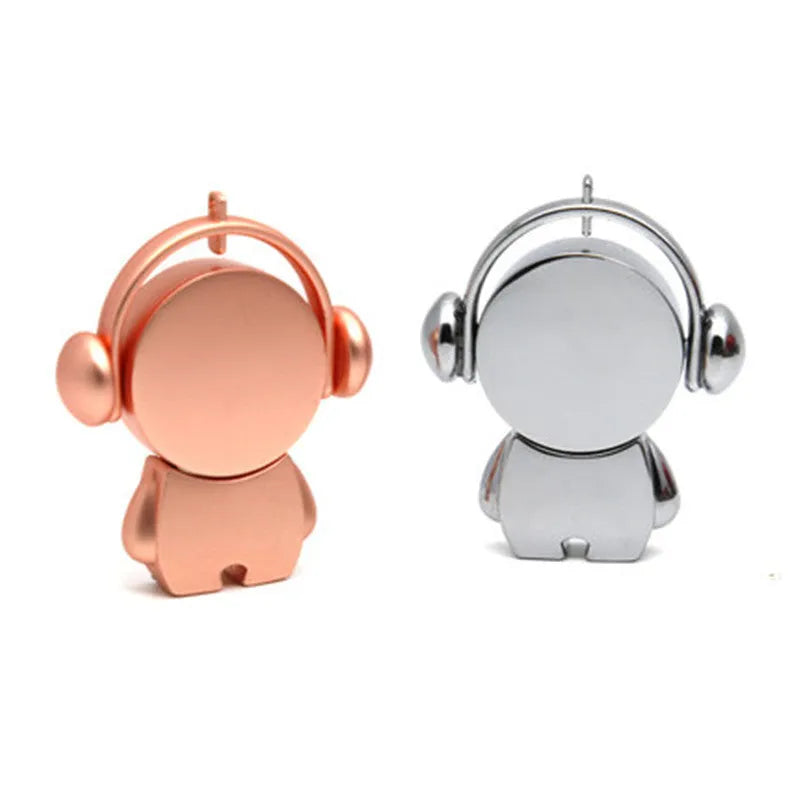 Creative metal USB flash drive with cartoon musician and car design in silver or rose gold colour
