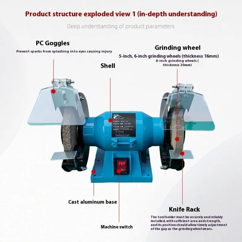 5-inch desktop metal grinder for knife sharpening on workbench