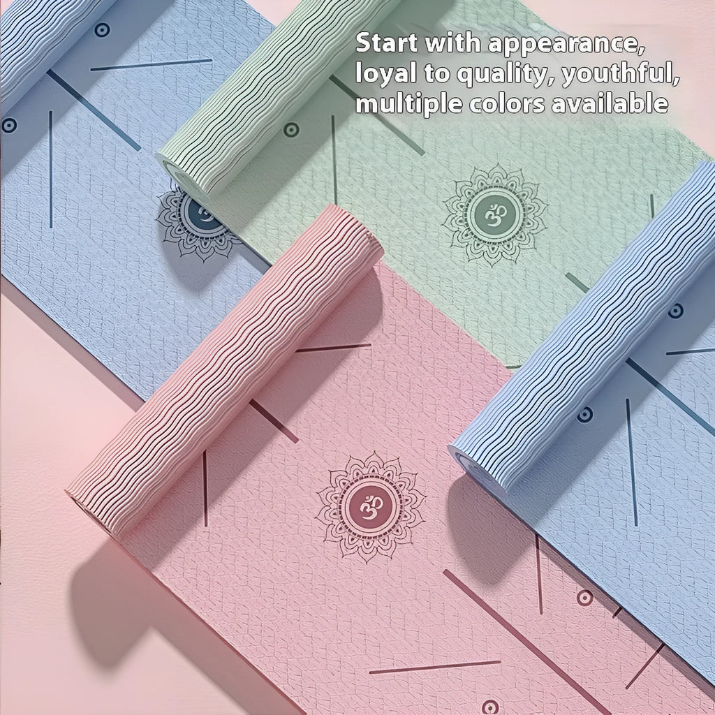 TPE fitness training mat in mint green, showing its 190cm length and 70cm width on a floor.