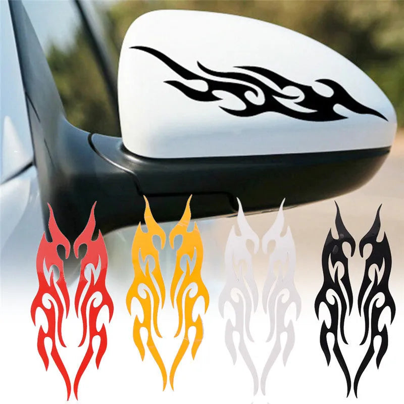 Fire pattern car sticker in reflective silver white, black, red, or reflective yellow, PET material, 18cmX8cm or 30cmX13cm.