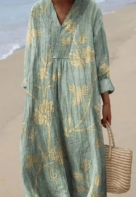 Casual long sleeve shirt dress with a 3D floral print and a relaxed wide waist.