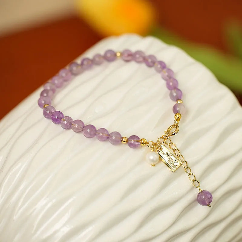 Natural lavender amethyst crystal bracelet with animal zodiac design for women
